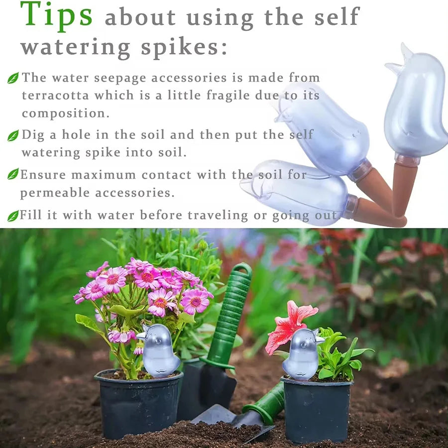 High quality hand blown bird shaped plastic plant self watering system.
