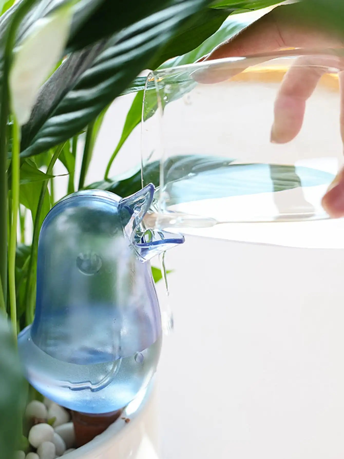 High quality hand blown bird shaped plastic plant self watering system.