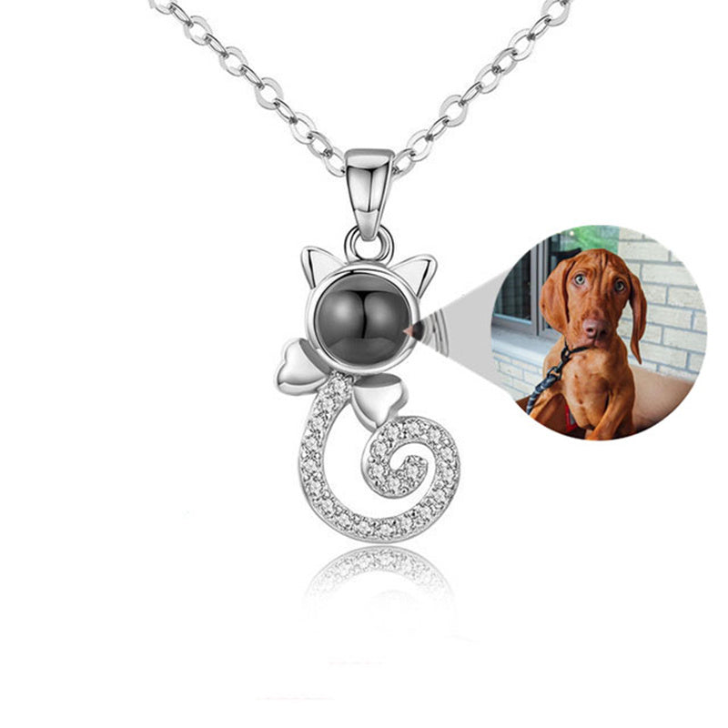 S925 Silver Personalized Gift Cat Shape Customized Photo Projection Necklace