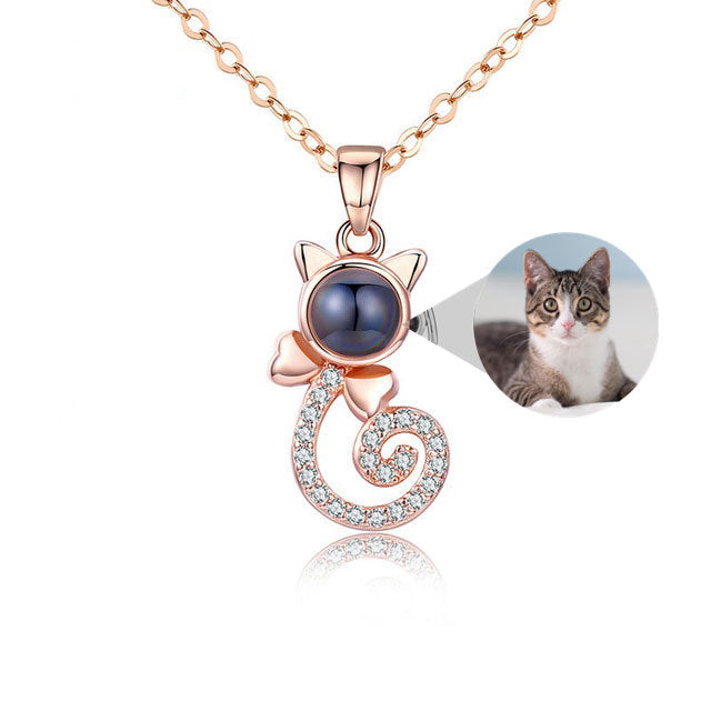 S925 Silver Personalized Gift Cat Shape Customized Photo Projection Necklace