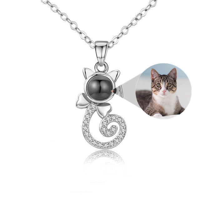 S925 Silver Personalized Gift Cat Shape Customized Photo Projection Necklace