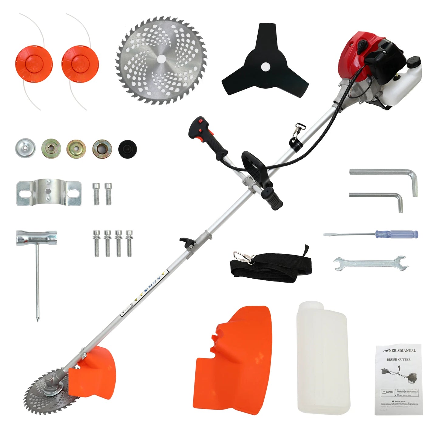 52cc Weed Wacker 2-Stroke Gas Grass Trimmer 4-in-1 Cordless Brush Cutter Gas Lawn Mower Straight Shaft Weed Eater with 4 Heads