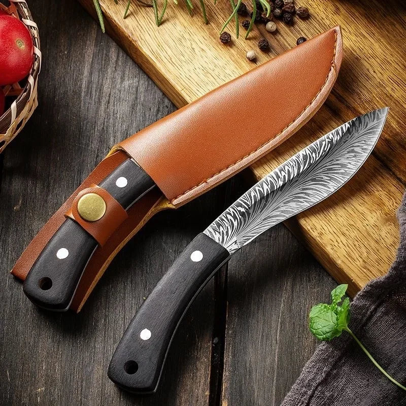 Handmade Forged Knife Butcher Boning Knife with Sheath Slicing Meat Cleaver Slicing Knives Pocket for Fish Fruit Vegetable