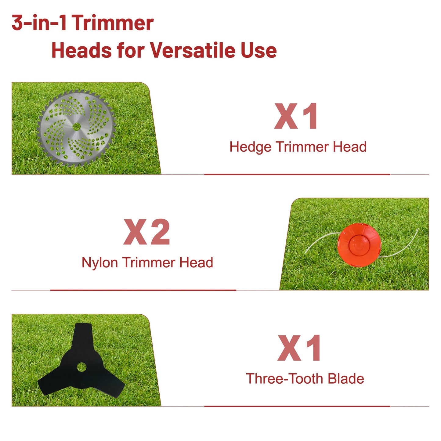 52cc Weed Wacker 2-Stroke Gas Grass Trimmer 4-in-1 Cordless Brush Cutter Gas Lawn Mower Straight Shaft Weed Eater with 4 Heads