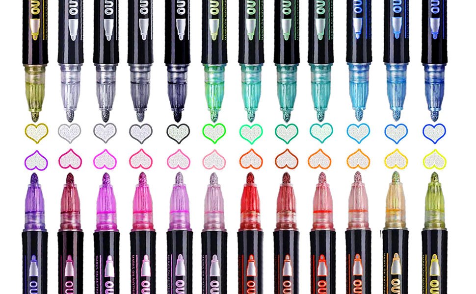 Double Line Outline Pens, Self-Outline Metallic Markers Glitter Writing Drawing Pens For Christmas Card Writing, DIY Art Crafts,