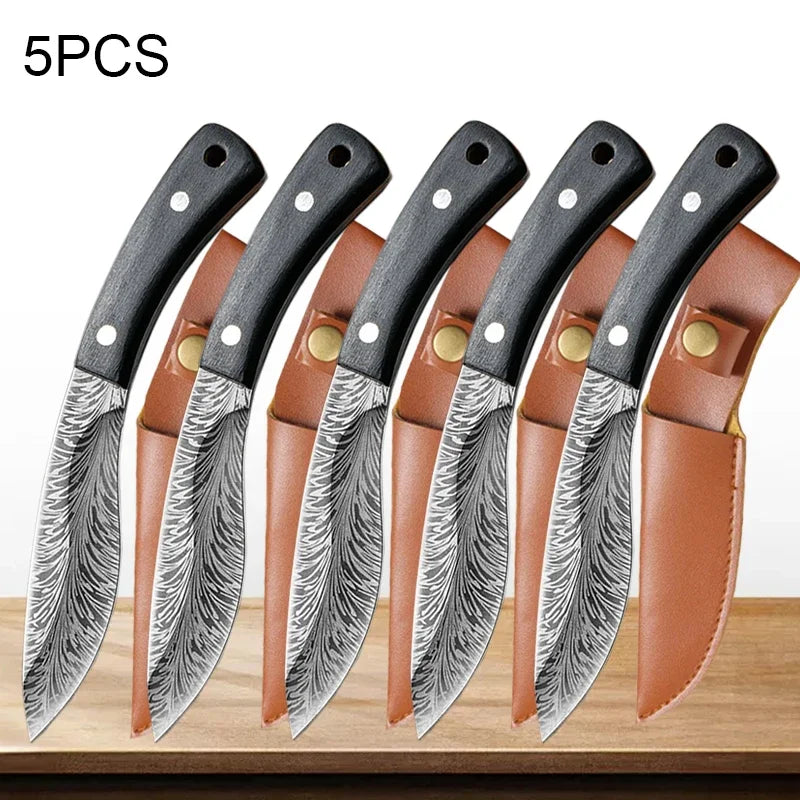 Handmade Forged Knife Butcher Boning Knife with Sheath Slicing Meat Cleaver Slicing Knives Pocket for Fish Fruit Vegetable