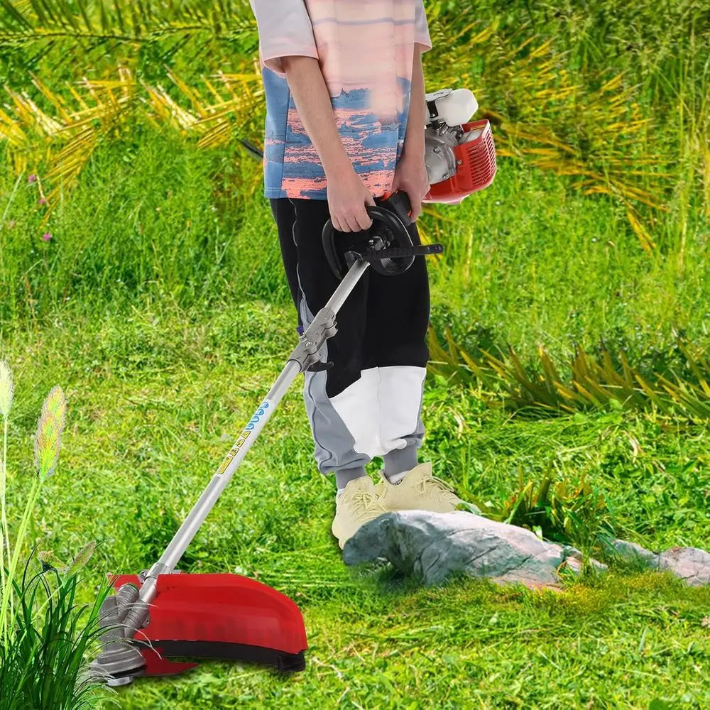 5-in-1 Multi-Function 52cc Hedge Trimmer with Chainsaw, Brush Cutter, and Protective Guard (Red)