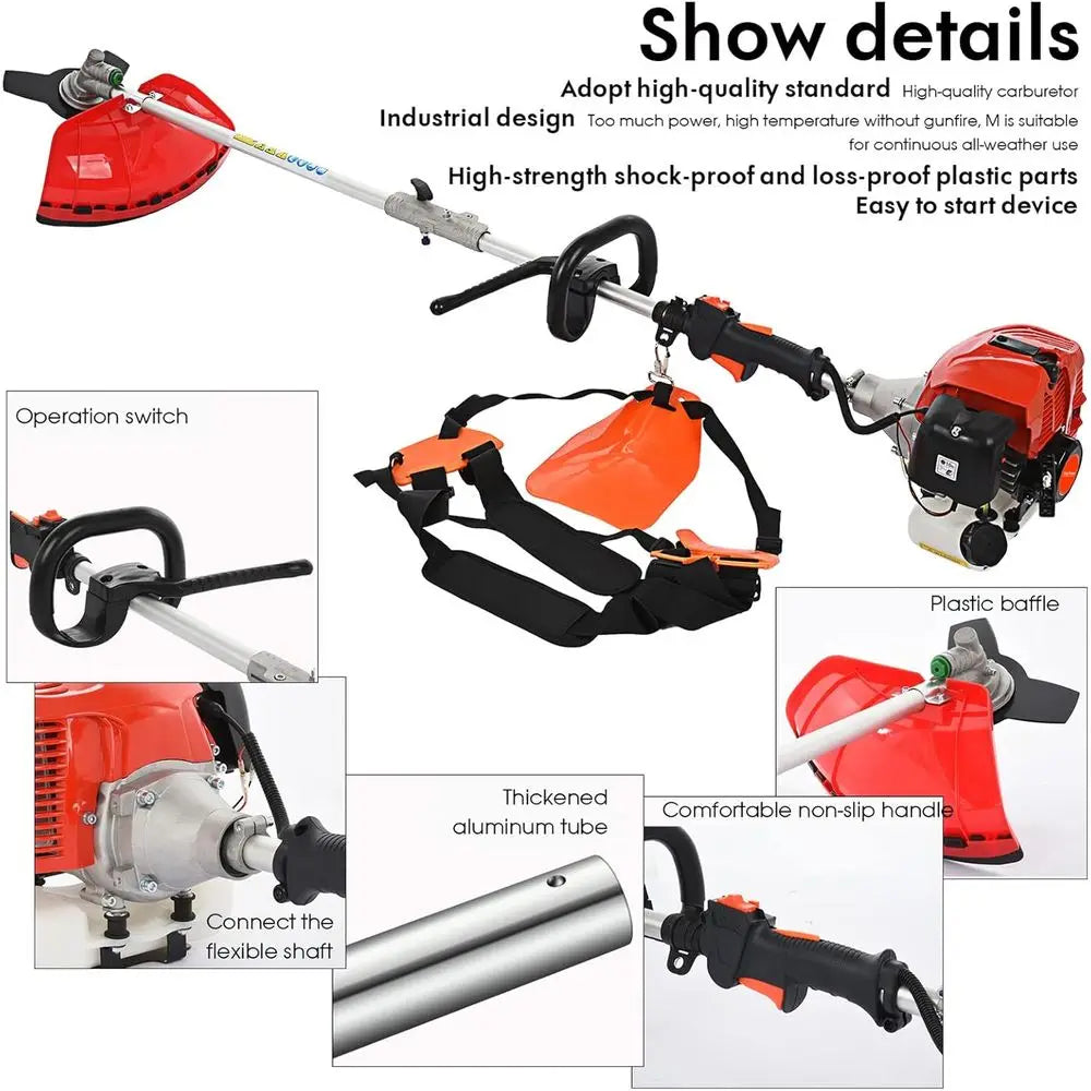 5-in-1 Multi-Function 52cc Hedge Trimmer with Chainsaw, Brush Cutter, and Protective Guard (Red)