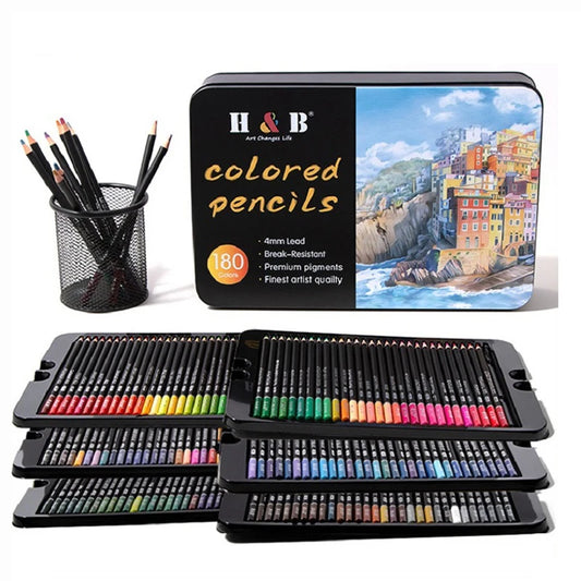 H&B Colored Pencils Set for Adult Coloring Books 24/72/120/180pcs Nontoxic Art Craft Supplies Ideal for Drawing Blending Shading