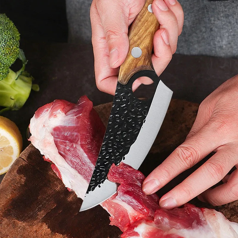 Hammered Forged Kitchen Knives Stainless Steel Butcher Boning Knife Sharp Household Meat Cleaver Vegetable Slicing Knife