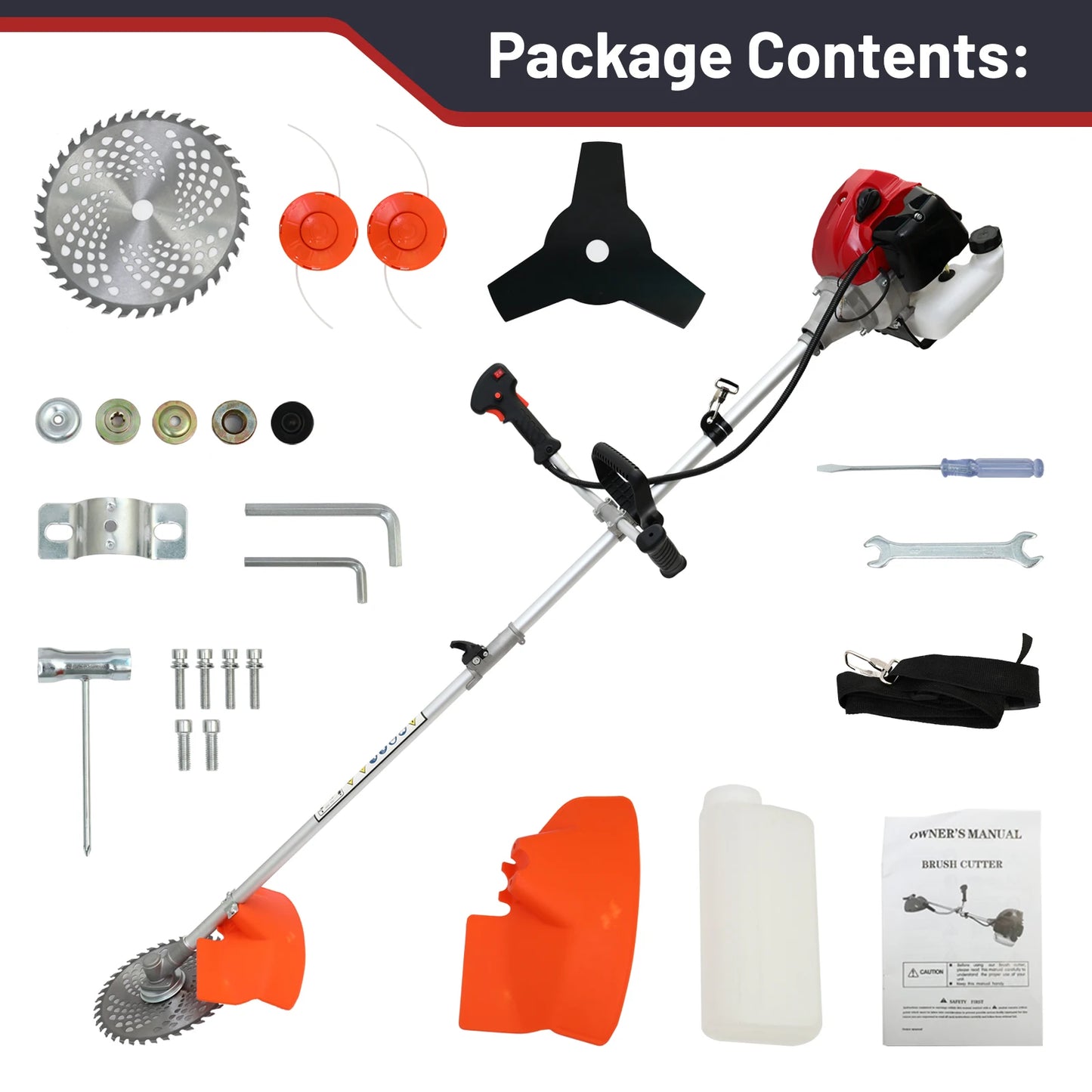 52cc Weed Wacker 2-Stroke Gas Grass Trimmer 4-in-1 Cordless Brush Cutter Gas Lawn Mower Straight Shaft Weed Eater with 4 Heads