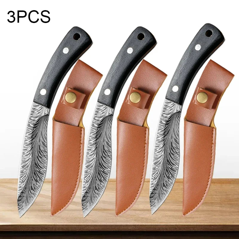 Handmade Forged Knife Butcher Boning Knife with Sheath Slicing Meat Cleaver Slicing Knives Pocket for Fish Fruit Vegetable