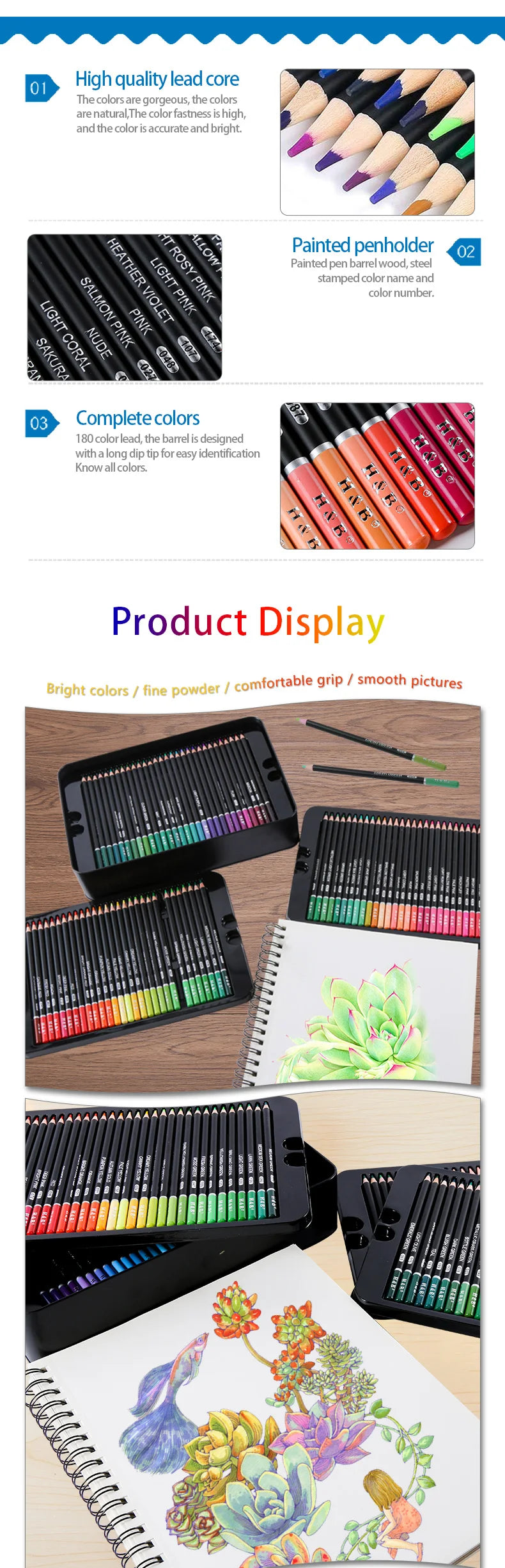 H&B Colored Pencils Set for Adult Coloring Books 24/72/120/180pcs Nontoxic Art Craft Supplies Ideal for Drawing Blending Shading