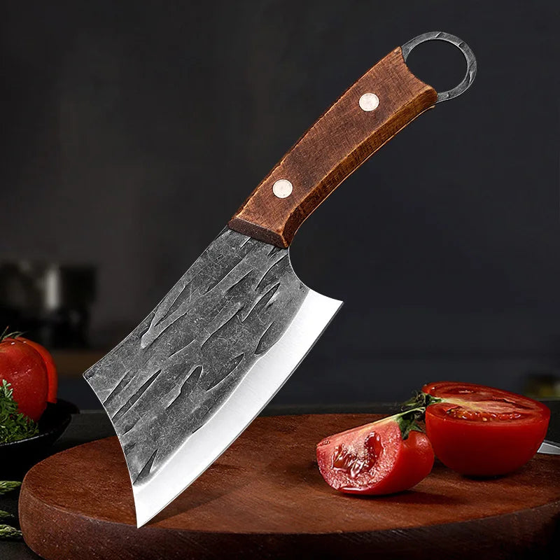 Wood Handle Meat Cleaver Hand-Forged Stainless Steel Knife