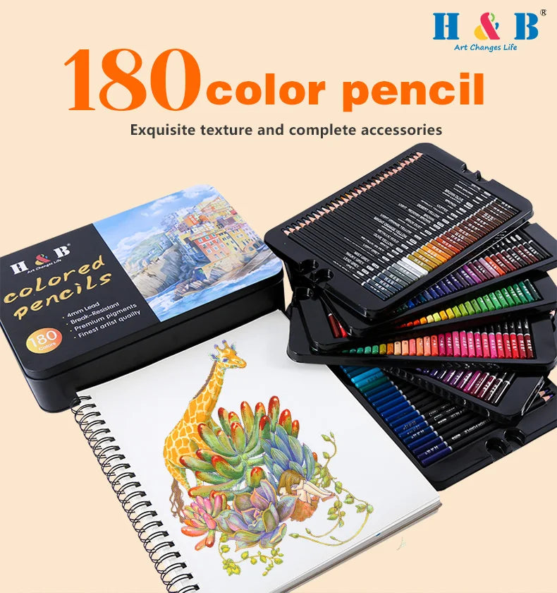 H&B Colored Pencils Set for Adult Coloring Books 24/72/120/180pcs Nontoxic Art Craft Supplies Ideal for Drawing Blending Shading