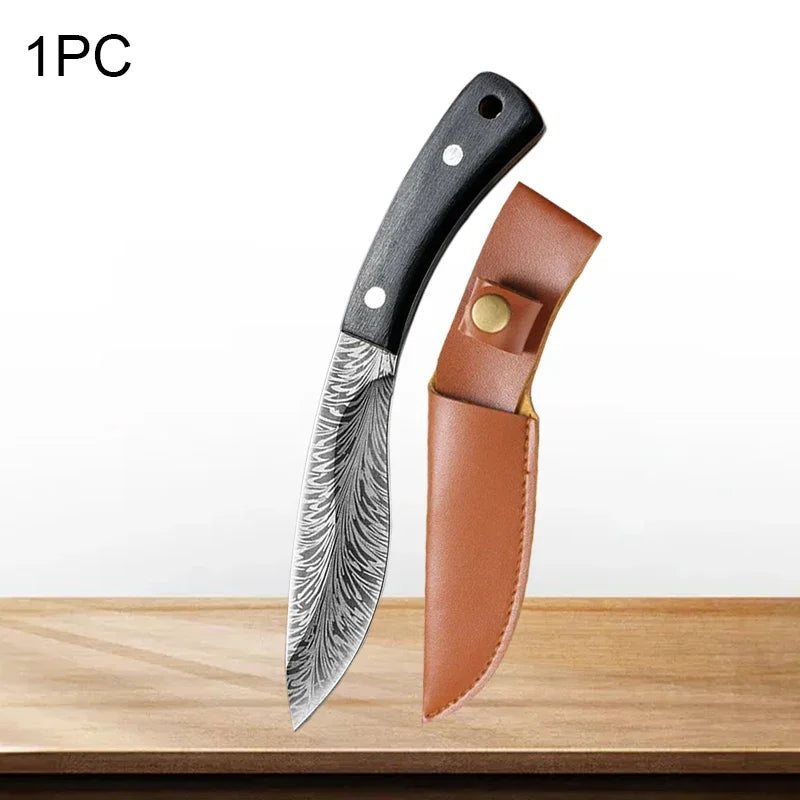 Handmade Forged Knife Butcher Boning Knife with Sheath Slicing Meat Cleaver Slicing Knives Pocket for Fish Fruit Vegetable