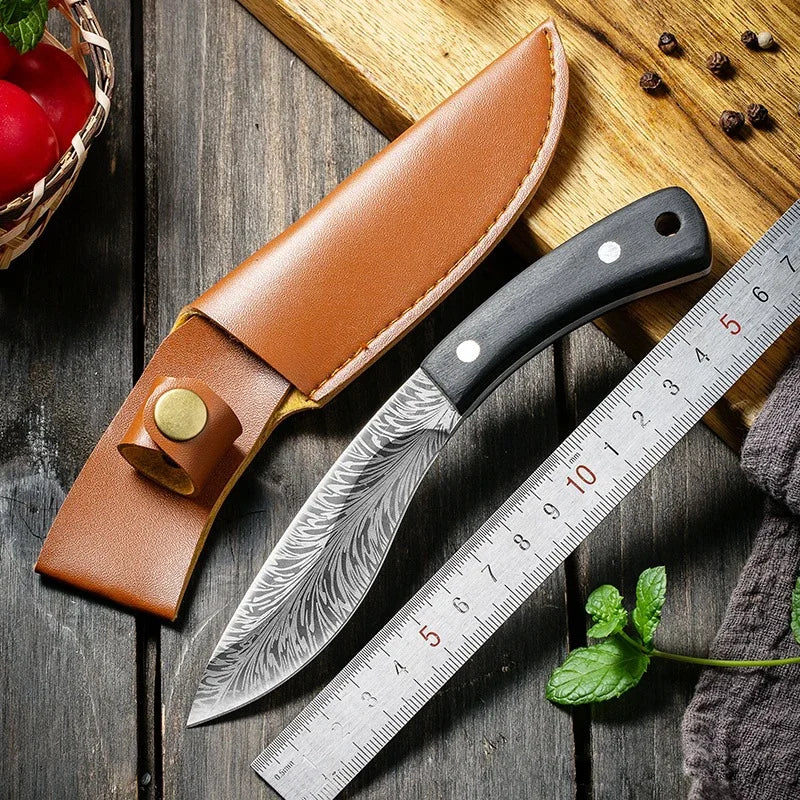 Handmade Forged Knife Butcher Boning Knife with Sheath Slicing Meat Cleaver Slicing Knives Pocket for Fish Fruit Vegetable