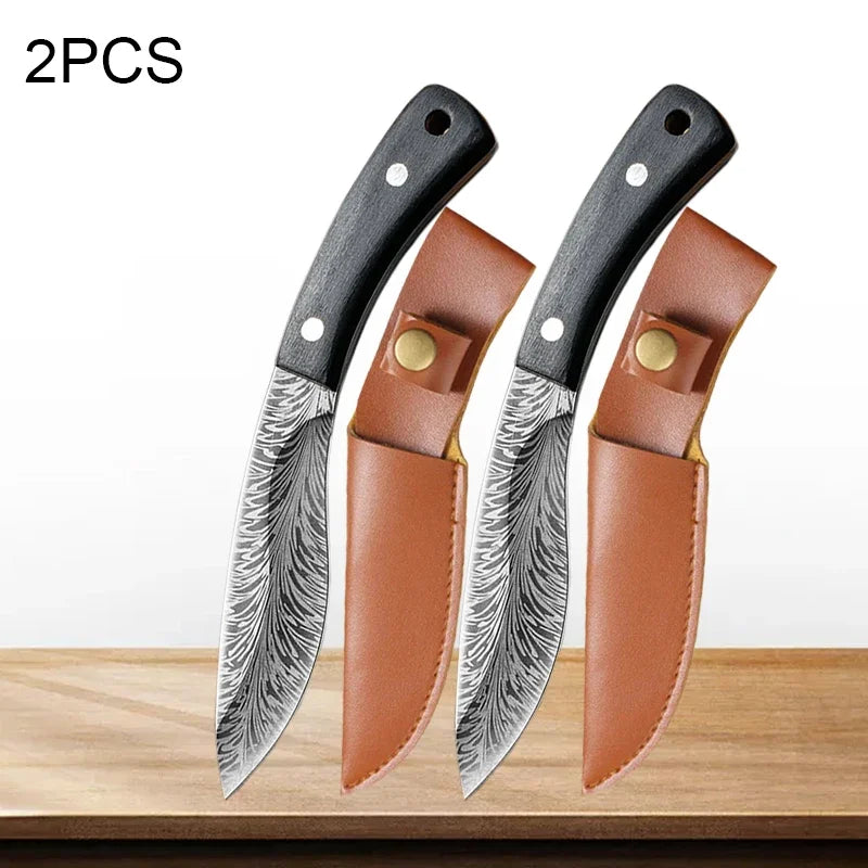 Handmade Forged Knife Butcher Boning Knife with Sheath Slicing Meat Cleaver Slicing Knives Pocket for Fish Fruit Vegetable