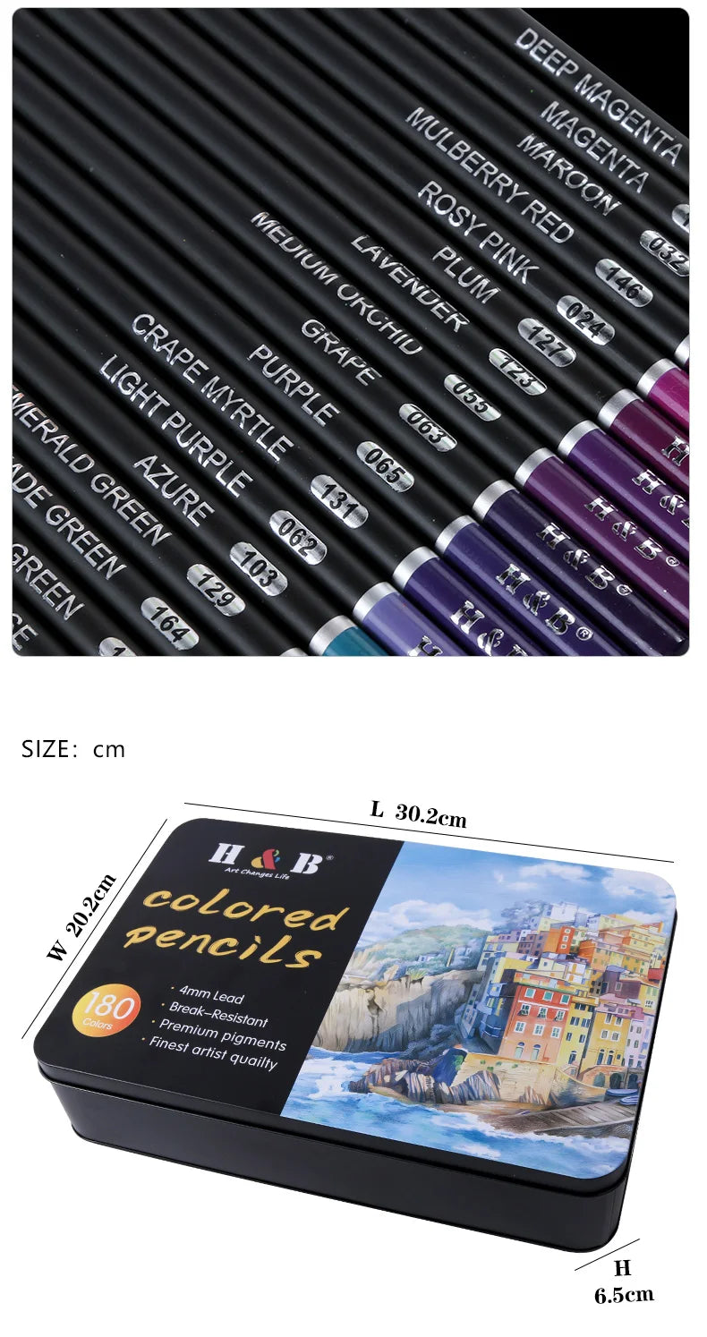 H&B Colored Pencils Set for Adult Coloring Books 24/72/120/180pcs Nontoxic Art Craft Supplies Ideal for Drawing Blending Shading