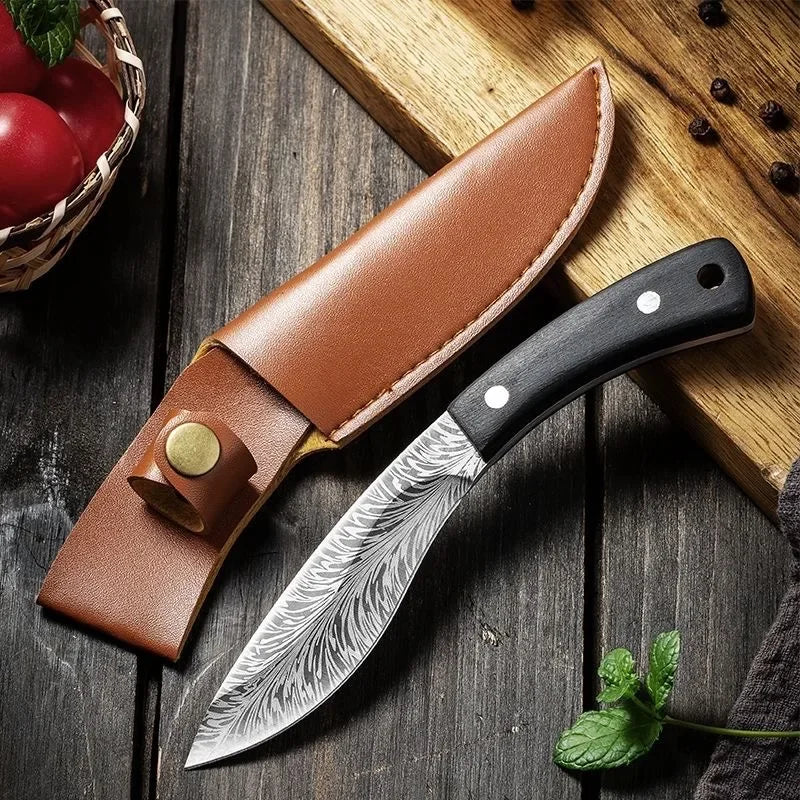 Handmade Forged Knife Butcher Boning Knife with Sheath Slicing Meat Cleaver Slicing Knives Pocket for Fish Fruit Vegetable