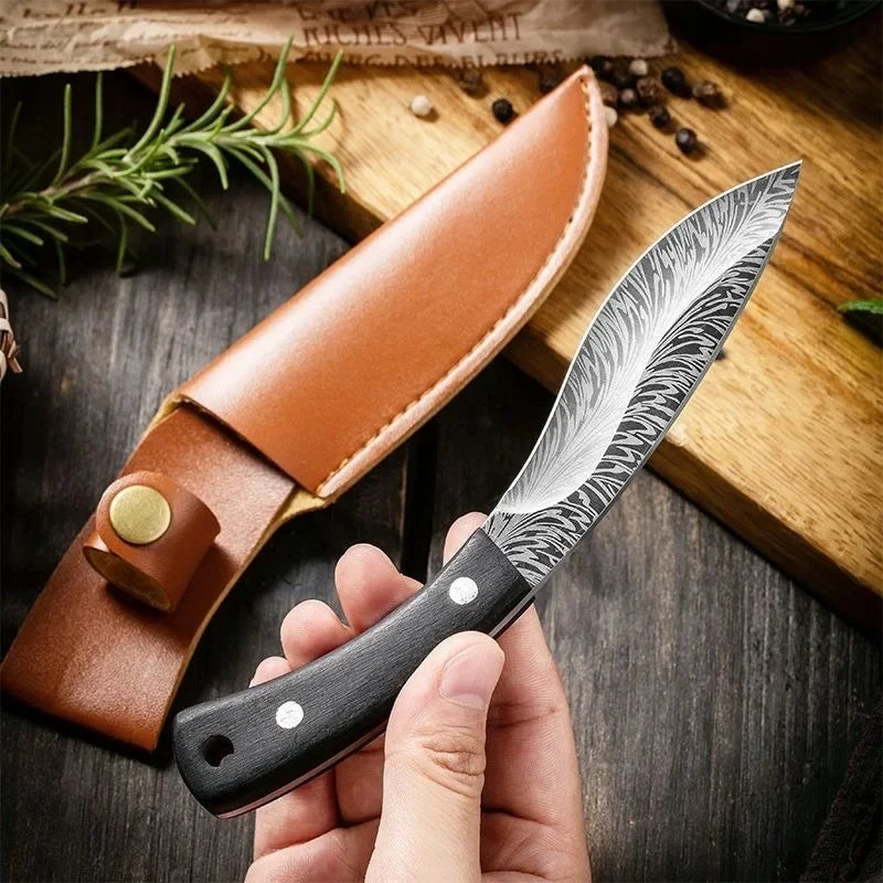 Handmade Forged Knife Butcher Boning Knife with Sheath Slicing Meat Cleaver Slicing Knives Pocket for Fish Fruit Vegetable