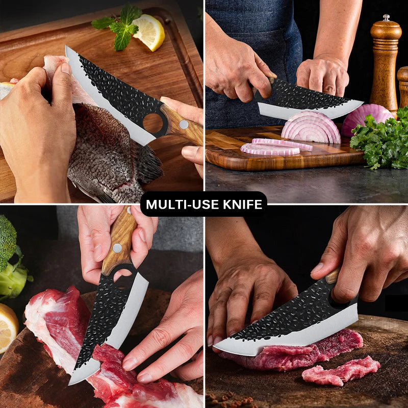 Hammered Forged Kitchen Knives Stainless Steel Butcher Boning Knife Sharp Household Meat Cleaver Vegetable Slicing Knife