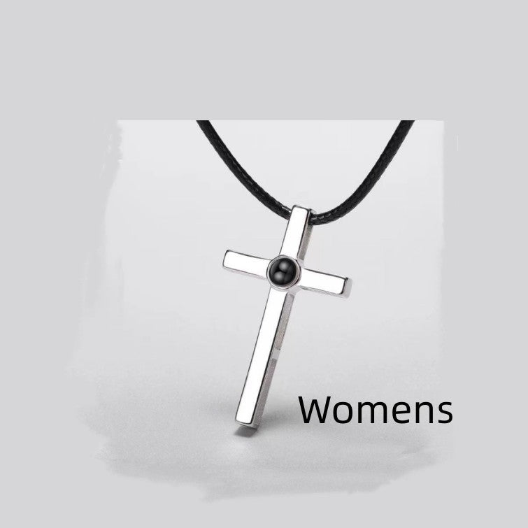 Sterling Silver Cross Projection Couple Necklace Fashion Photo Customization