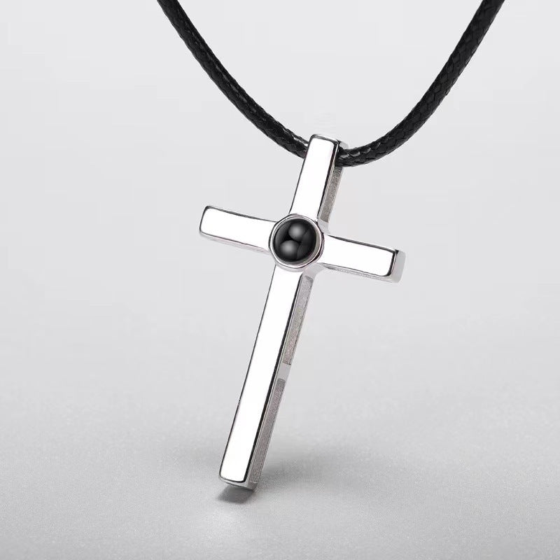 Sterling Silver Cross Projection Couple Necklace Fashion Photo Customization