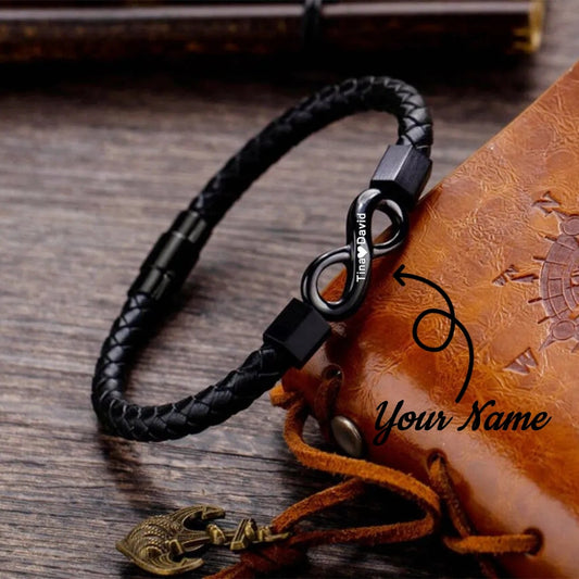 To My Man Custom Names Love You Forever And Always Infinity Leather Bracelet For Husband Dad Son