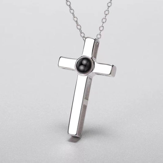 Sterling Silver Cross Projection Couple Necklace Fashion Photo Customization